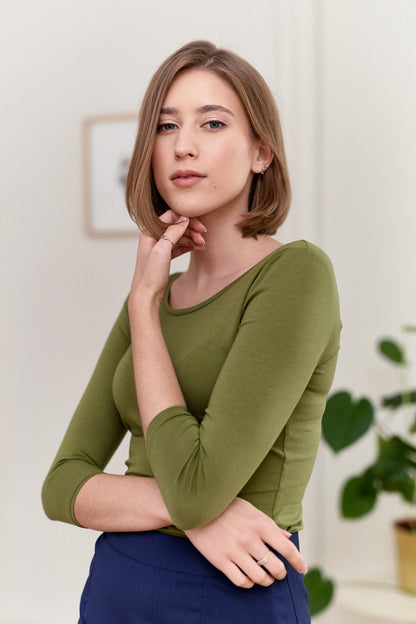 Boat Neck Top With Long Sleeves