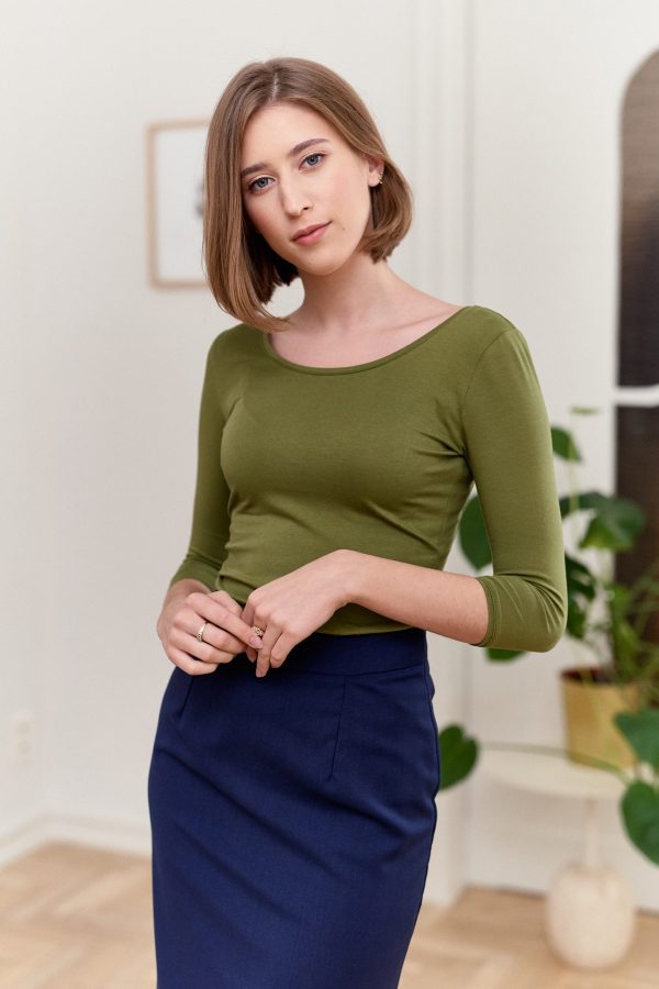 Boat Neck Top With Long Sleeves