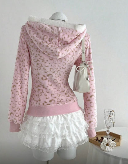 Leopard Print Pink Hoodie